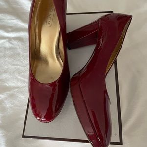 Coach red patent leather platform heels